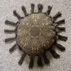 Bloomingville Accent Pillow Round Sun Starburst Floral Embroidered Tassels‎ Vtg